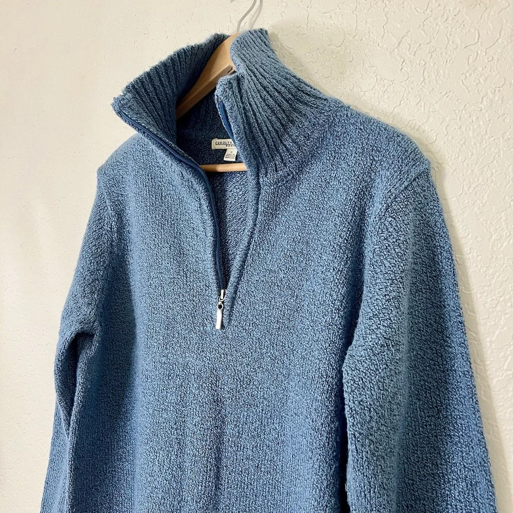 CAROLYN‎ TAYLOR Woman 1X Blue Textured Knit Quarter Zip Mock Neck Sweater - Picture 3 of 6